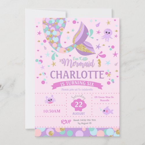 Mermaid Birthday Invitations Mermaid Party Pink