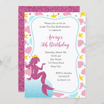 Mermaid Birthday Invitations (pink Aqua Glitter) by CallaChic at Zazzle