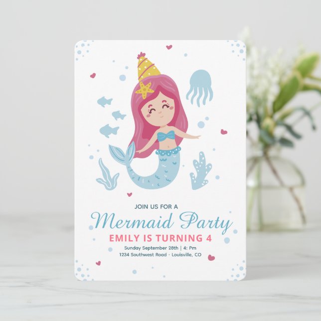 Mermaid Birthday Invite, Under The Sea Birthday  Invitation (Standing Front)