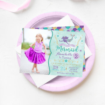 Mermaid Birthday Invite With Photo by YourMainEvent at Zazzle