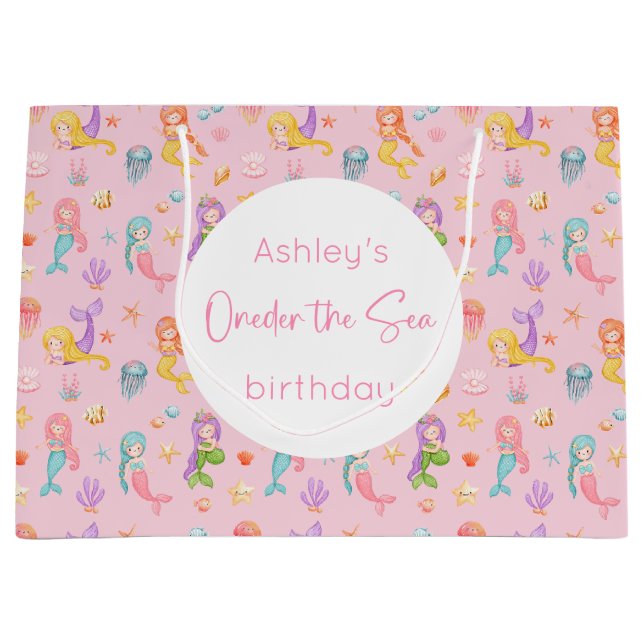Mermaid Birthday Large Gift Bag (Front)