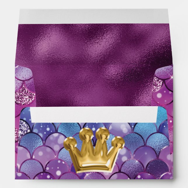 Mermaid Birthday Luxury Personalized Purple pink Envelope (Back (Bottom))