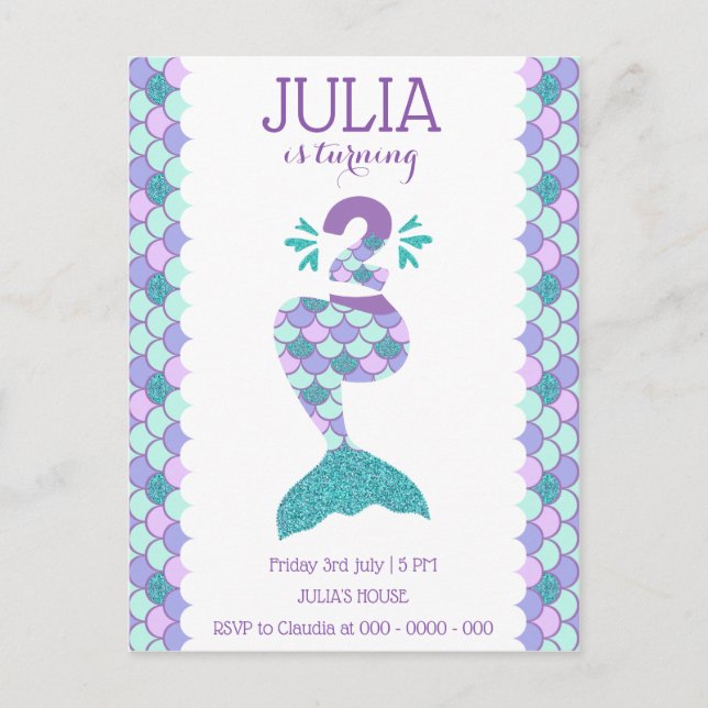 Mermaid Birthday Mermaid Number 2 Invitation Postcard (Front)