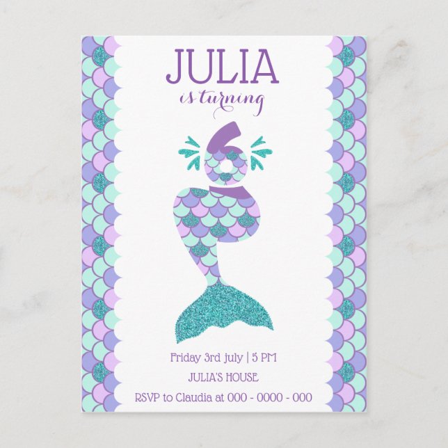Mermaid Birthday Mermaid Number 6 Invitation Postcard (Front)