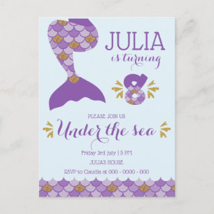 Mermaid Birthday Mermaid Number 8 Invitation Postcard