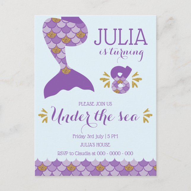 Mermaid Birthday Mermaid Number 8 Invitation Postcard (Front)