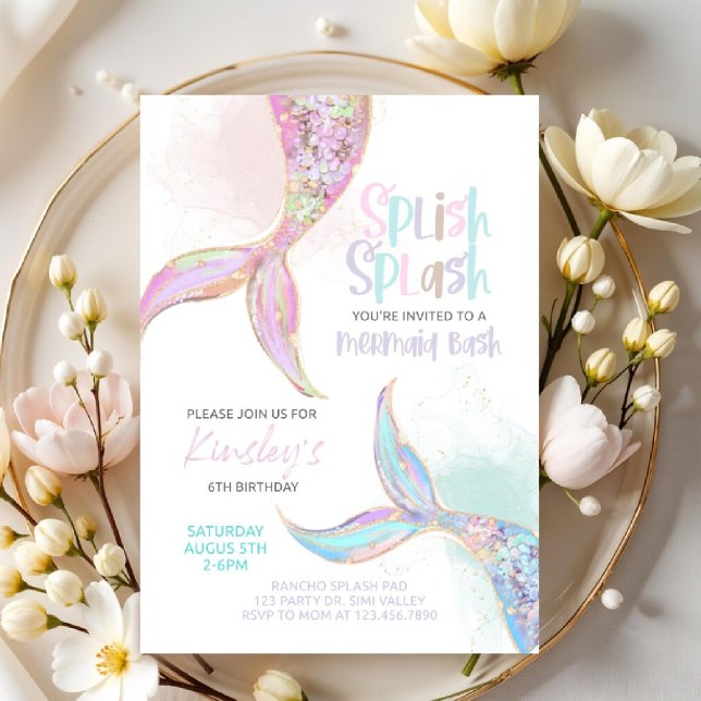 mermaid birthday, mermaid party invite, girls  invitation (Creator Uploaded)