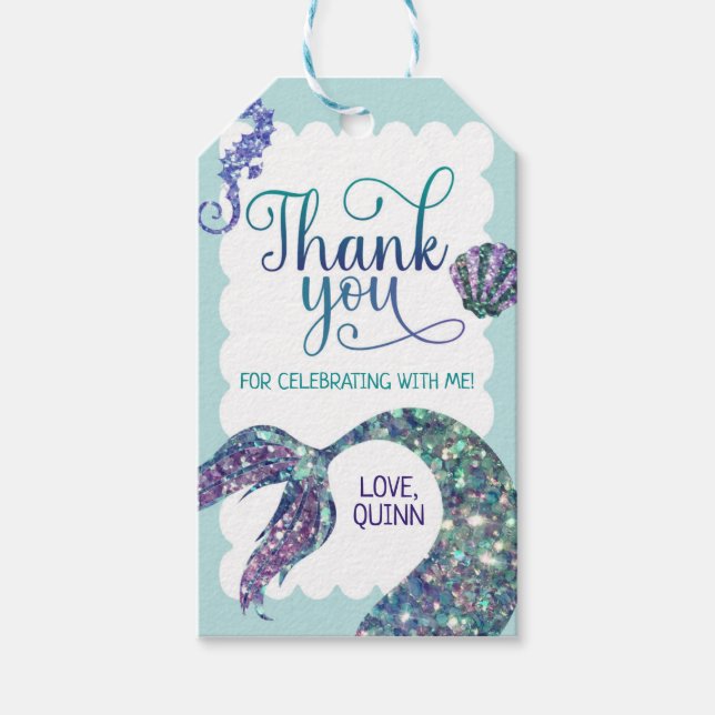 Mermaid Birthday, Mermaid Party, Party Favor Gift Tags (Front)