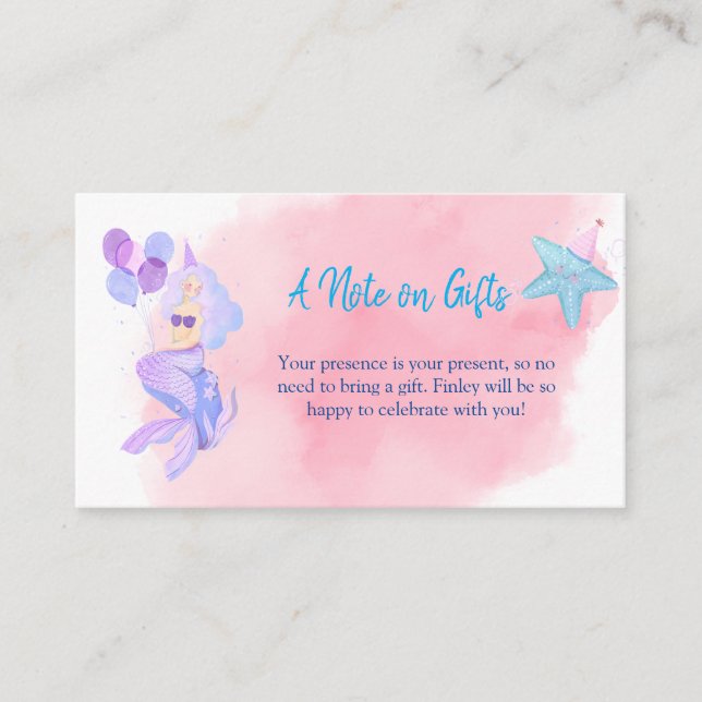 Mermaid Birthday No Gift Enclosure Card (Front)