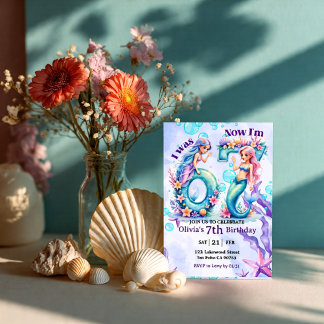 Mermaid Birthday Numbers 67 Kids Invitation