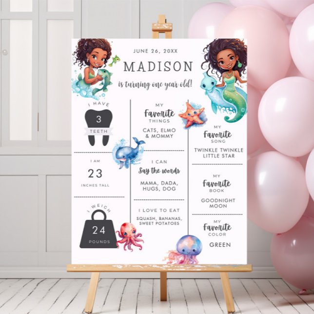 Mermaid Birthday One Year Old Milestone Foam Board (Creator Uploaded)