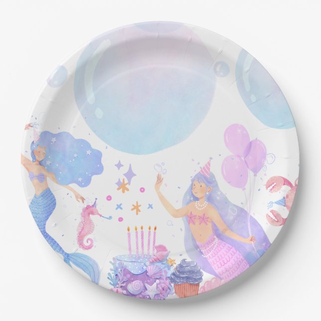 Mermaid Birthday Paper Plates (Front)