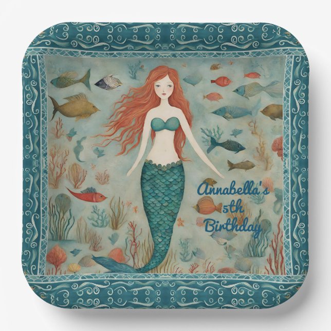 Mermaid Birthday Paper Plates (Front)
