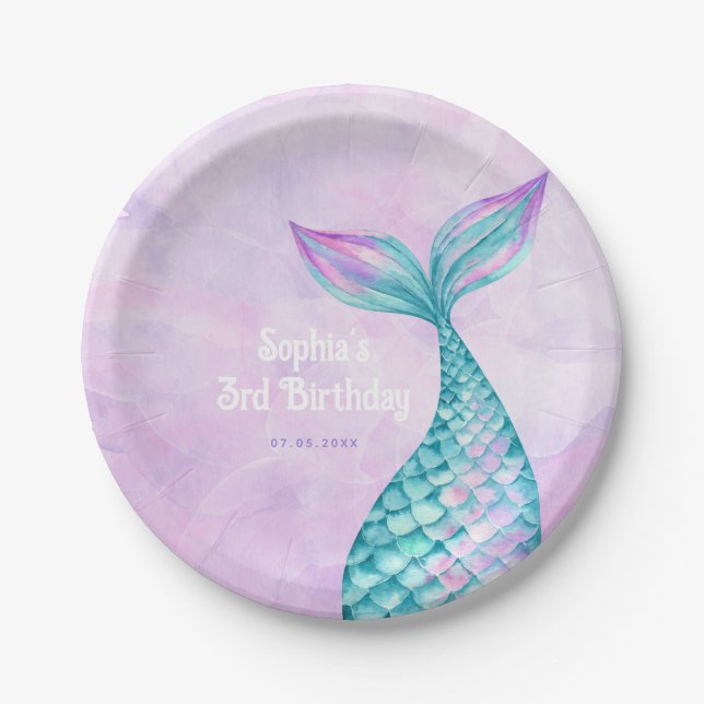 Mermaid Birthday Paper Plates (Front)