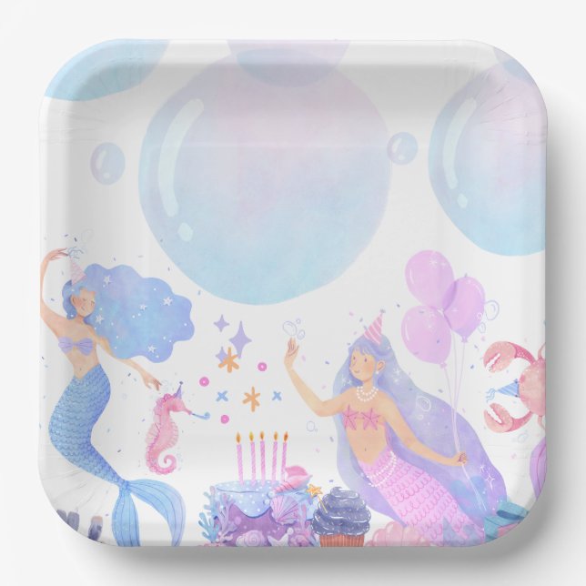 Mermaid Birthday Paper Plates (Front)