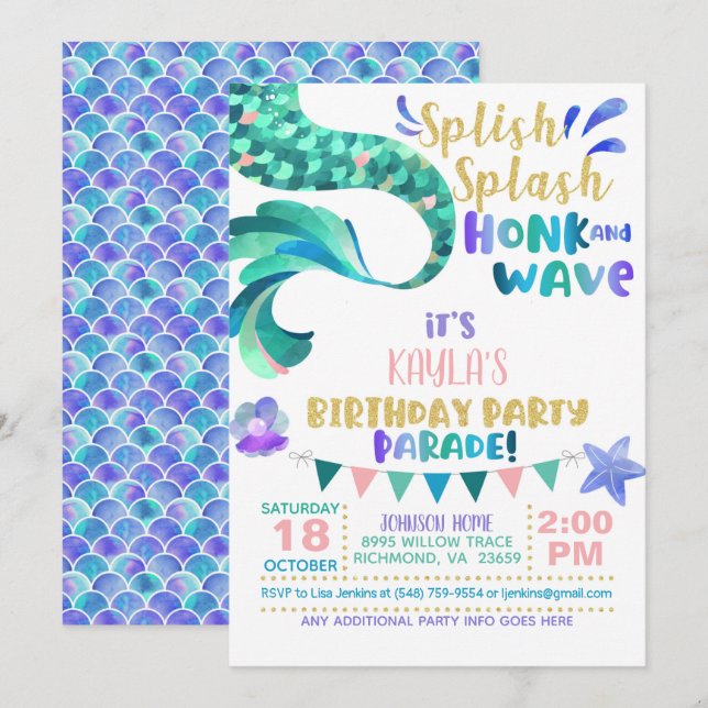 Mermaid Birthday Parade Invitation (Front/Back)