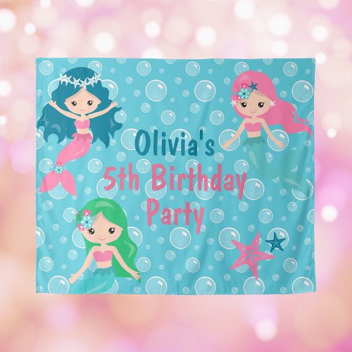 Mermaid Birthday Party Backdrop Personalized