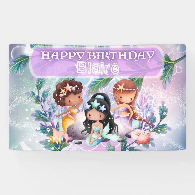 Mermaid Birthday Party Banner  (Horizontal)