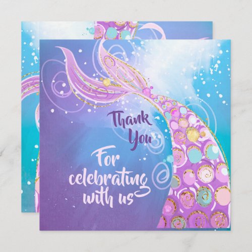 Mermaid Birthday Party Bash Thank You Card