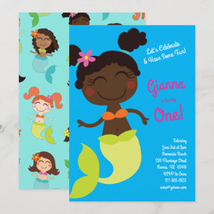 Mermaid Birthday Party Black African American Invitation