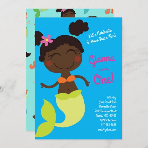 Mermaid Birthday Party Black African American Invitation