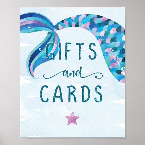 Mermaid Birthday Party Cards and Gifts Sign
