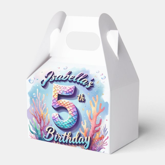 Mermaid Birthday Party Custom Name & Age Isabella  Favor Boxes (Front Side)