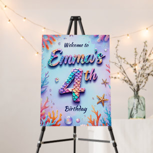 Mermaid Birthday Party Custom Name & Age Welcome Foam Board