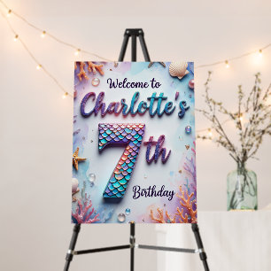Mermaid Birthday Party Custom Name & Age Welcome Foam Board