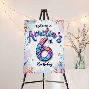 Mermaid Birthday Party Custom Name & Age Welcome Foam Board