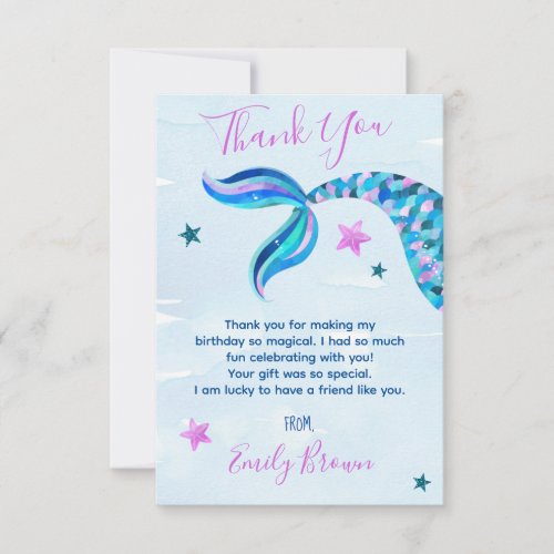 Mermaid Birthday Party Custom Thank You Cards