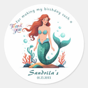 Mermaid  Birthday Party der The Sea Mermaid  Classic Round Sticker