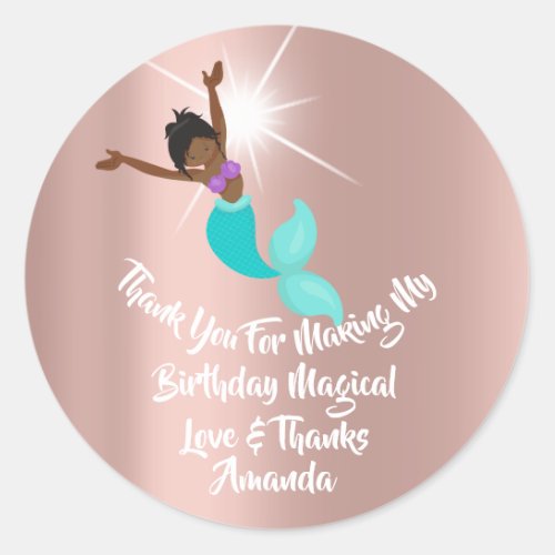 Mermaid Birthday Party Favor Girl Black Rose Aqua Classic Round Sticker