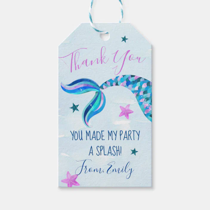 Watercolor Mermaid Birthday Sticker Personalized Gift Bag Favor Labels