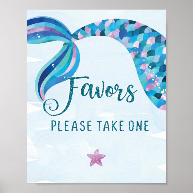 Mermaid Birthday Party Favors Sign (Front)