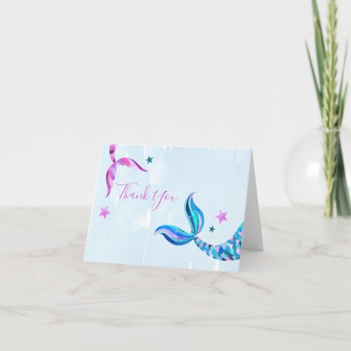 Mermaid Birthday Party Folded Thank You Cards