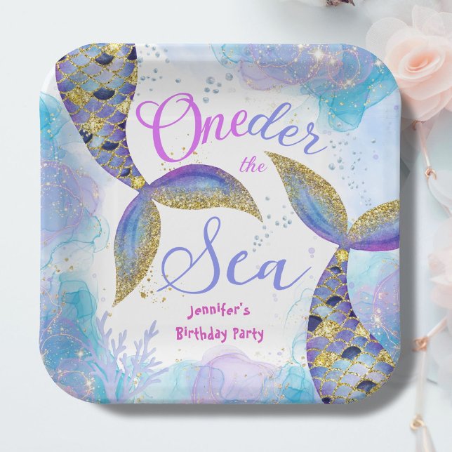 Mermaid Birthday Party Girls Blue Teal Paper Paper Plates (Creator Uploaded)