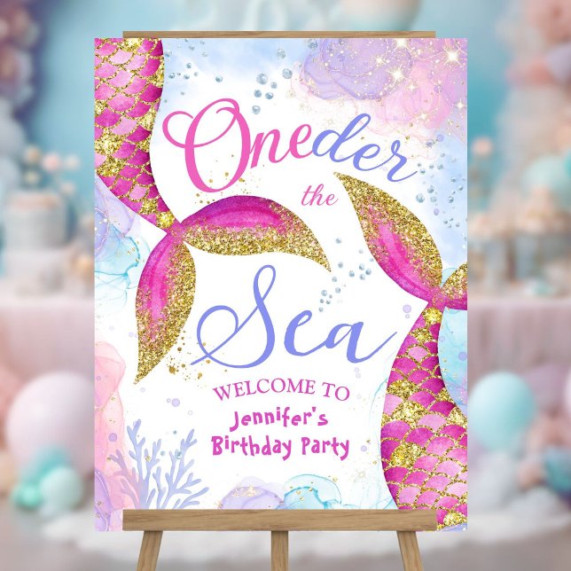 Mermaid Birthday Party Girls Pink Welcome Sign (Creator Uploaded)
