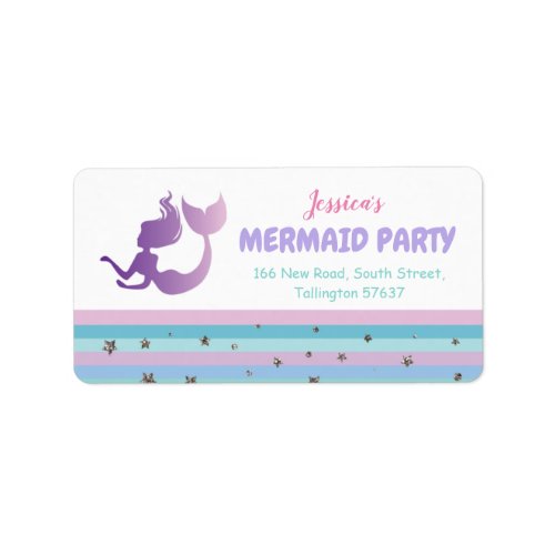 Mermaid Birthday Party Gold Glitter Address Labels