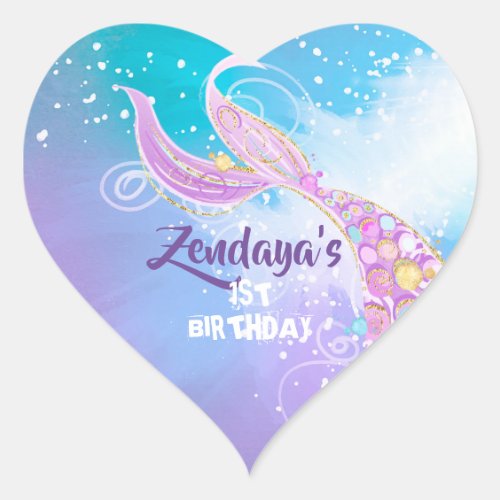 Mermaid Birthday Party Heart Sticker