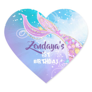 Mermaid Birthday Party Heart Sticker