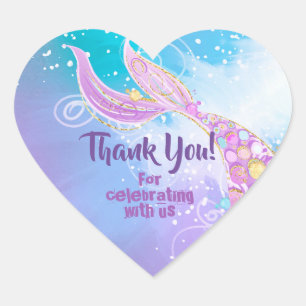 Mermaid Birthday Party Heart Sticker