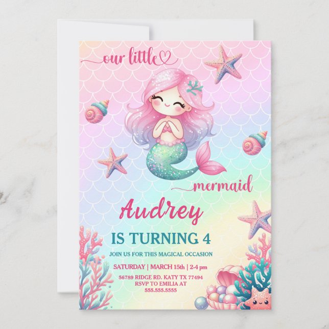Mermaid Birthday Party Invitation (Front)