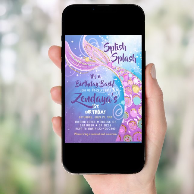 Mermaid Birthday Party Invitation (Front Digital)