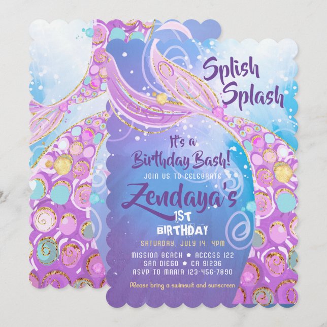 Mermaid Birthday Party Invitation (Front/Back)