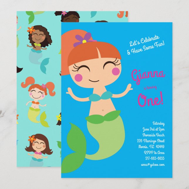 Mermaid Birthday Party  Invitation (Front/Back)