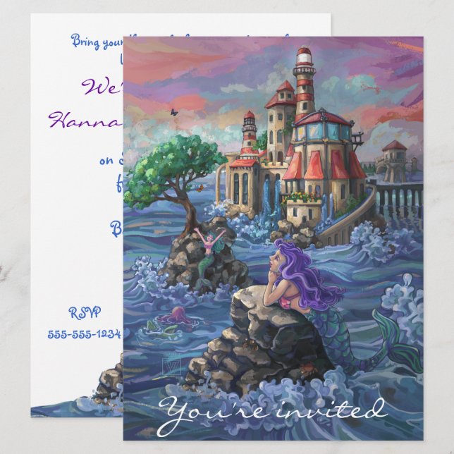 Mermaid Birthday Party Invitation (Front/Back)