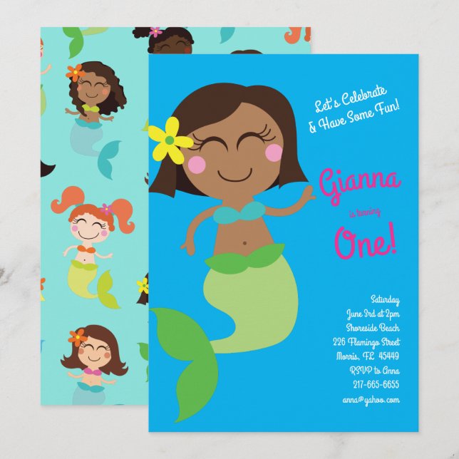 Mermaid Birthday Party  Invitation (Front/Back)