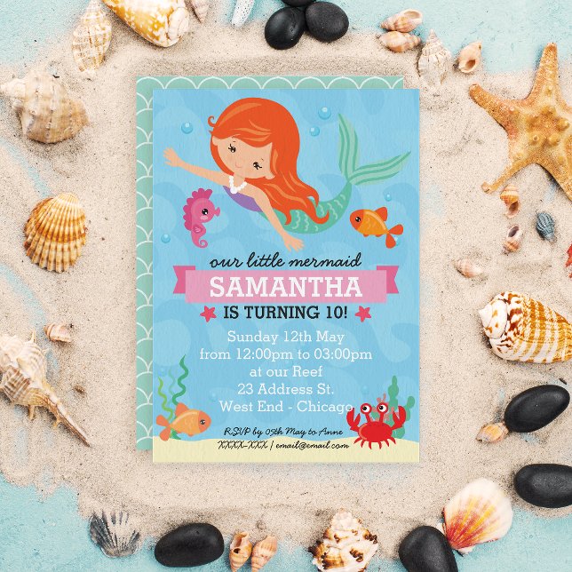 Mermaid Birthday Party Invitation (Your little sea princess can celebrate her big day with our super cute mermaid birthday invitation.)