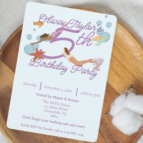 Mermaid Birthday Party  Invitation